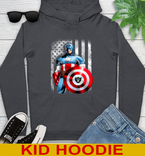 Oakland Raiders NFL Football Captain America Marvel Avengers American Flag Shirt Youth Hoodie 9