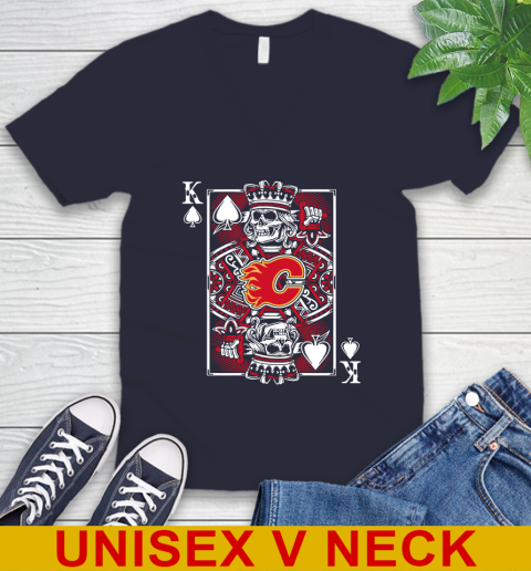 Calgary Flames NHL Hockey The King Of Spades Death Cards Shirt V-Neck T-Shirt 2