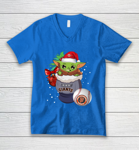 San Francisco Giants Christmas Baby Yoda Star Wars Funny Happy MLB V-Neck T-Shirt 6