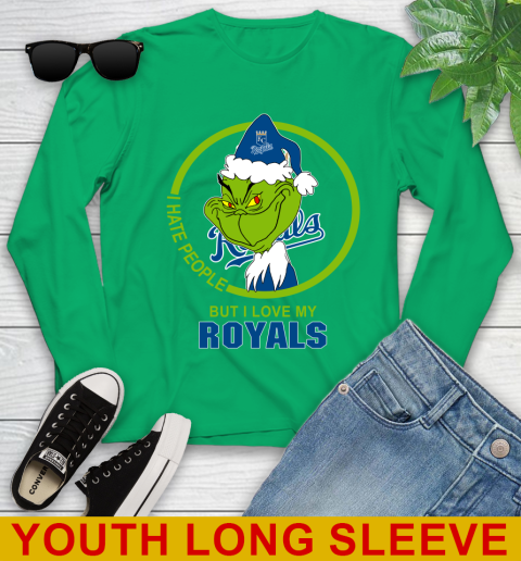 Kansas City Royals MLB Christmas Grinch I Hate People But I Love My Favorite Baseball Team Youth Long Sleeve 7