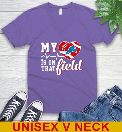 NFL My Heart Is On That Field Football Sports Detroit Lions V-Neck T-Shirt 8
