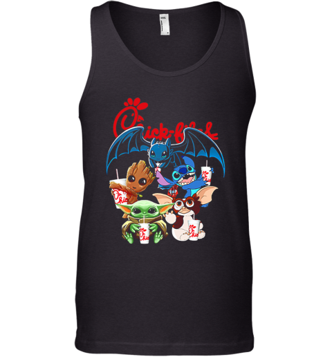 Chick Fil A Mashup Baby Yoda Baby Groot Toothless Stitch Gizmo Tank Top