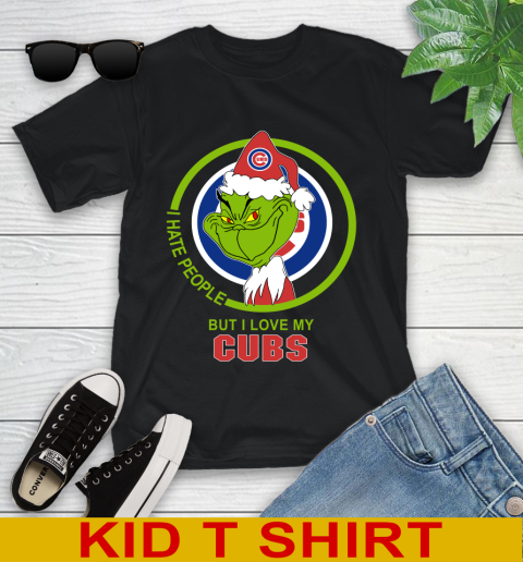 Chicago Cubs MLB Christmas Grinch I Hate People But I Love My Favorite Baseball Team Youth T-Shirt 2