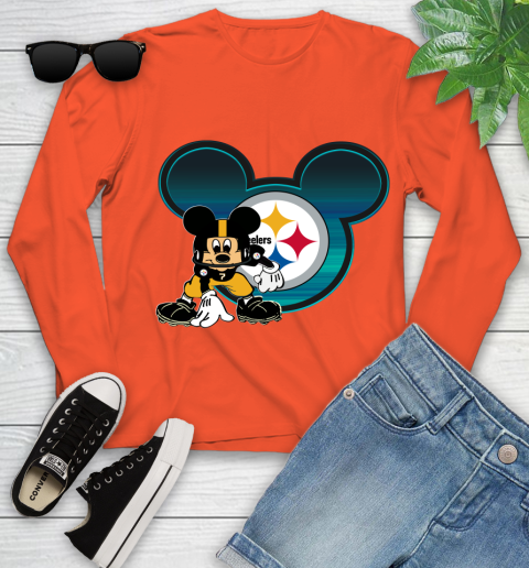 NFL Pittsburgh Steelers Mickey Mouse Disney Football T Shirt Youth Long Sleeve 4