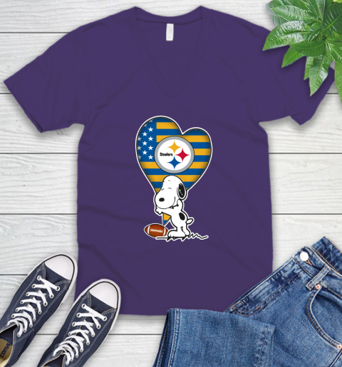 Pittsburgh Steelers NFL Football The Peanuts Movie Adorable Snoopy V-Neck T-Shirt 10