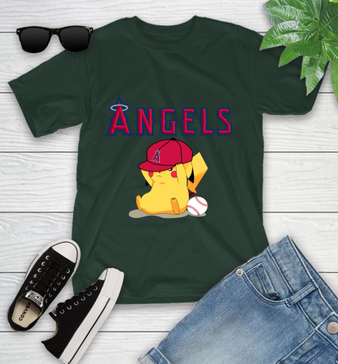 MLB Pikachu Baseball Sports Los Angeles Angels Youth T-Shirt 5