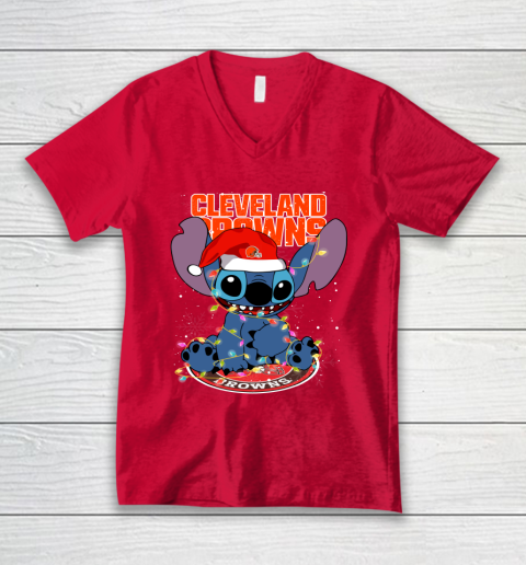 Cleveland Browns NFL Football noel stitch Christmas V-Neck T-Shirt 3
