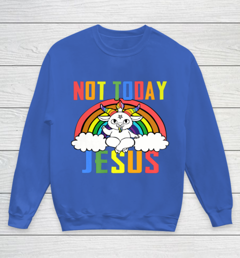 Unicorn Rainbow Not Today Jesus Premium Youth Sweatshirt 8