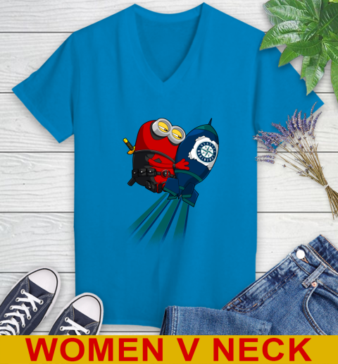 MLB Baseball Seattle Mariners Deadpool Minion Marvel Shirt Women's V-Neck T-Shirt 7