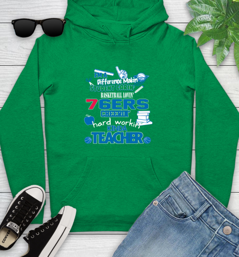 Philadelphia 76ers NBA I'm A Difference Making Student Caring Basketball Loving Kinda Teacher Youth Hoodie 9