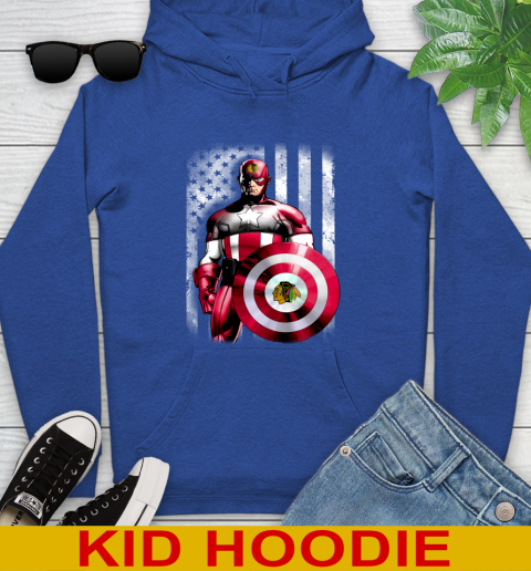 Chicago Blackhawks NHL Hockey Captain America Marvel Avengers American Flag Shirt Youth Hoodie 10