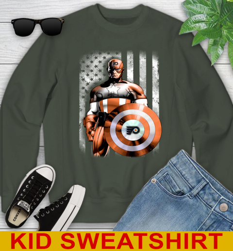 Philadelphia Flyers NHL Hockey Captain America Marvel Avengers American Flag Shirt Youth Sweatshirt 8