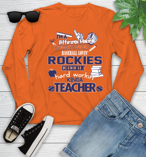 Colorado Rockies MLB I'm A Difference Making Student Caring Baseball Loving Kinda Teacher Youth Long Sleeve 4 Colorado Rockies MLB I'm A Difference Making Student Caring Baseball Loving Kinda Teacher Youth Long Sleeve - Image 4
