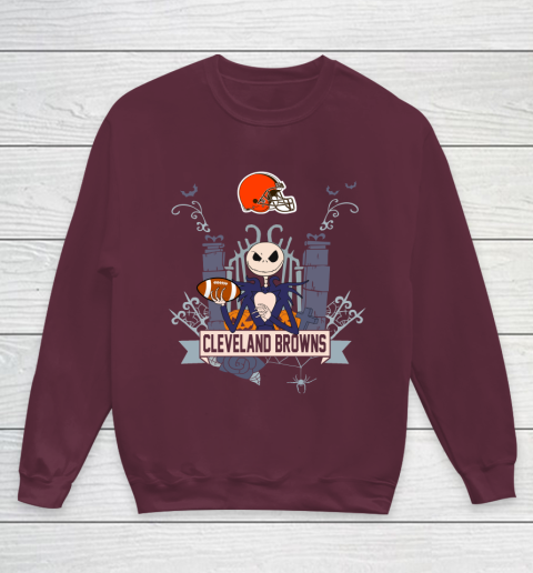 NFL Cleveland Browns Football Jack Skellington Halloween Youth Sweatshirt 4