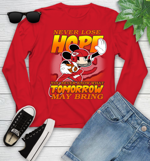 Kansas City Chiefs NFL Football Mickey Disney Never Lose Hope Youth Long Sleeve 11
