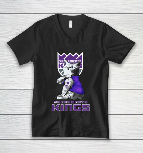 NBA Basketball My Cat Loves Sacramento Kings V-Neck T-Shirt