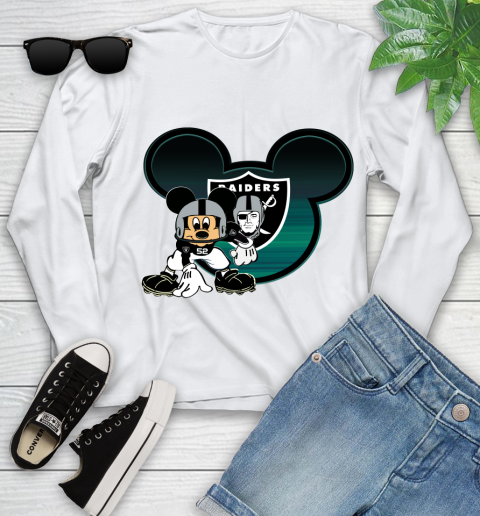 NFL Oakland Raiders Mickey Mouse Disney Football T Shirt Youth Long Sleeve