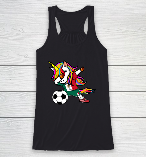 Funny Dabbing Unicorn Mexico Football Mexican Flag Soccer Racerback Tank