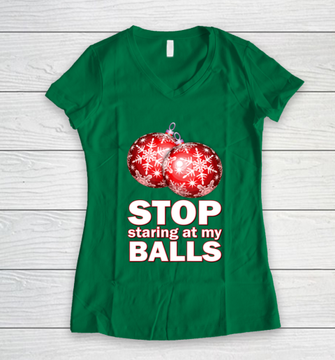 Stop Staring at my Balls Funny Christmas Holiday Pajama Women's V-Neck T-Shirt 3
