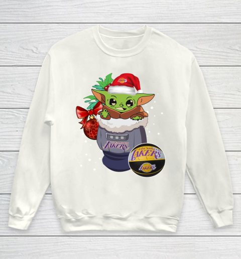 Los Angeles Lakers Christmas Baby Yoda Star Wars Funny Happy NBA Youth Sweatshirt 2