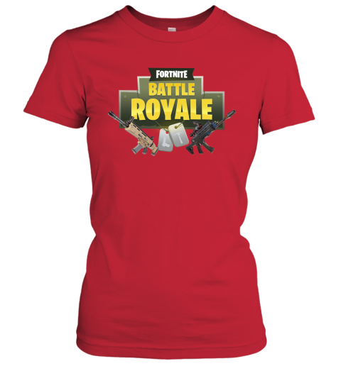 p2vm fortnite battle royale logo with assault rifle shirts ladies t shirt 20 front red