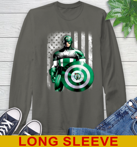 Boston Celtics NBA Basketball Captain America Marvel Avengers American Flag Shirt Long Sleeve T-Shirt 10