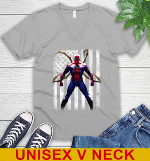 NFL Football Carolina Panthers Spider Man Avengers Marvel American Flag Shirt V-Neck T-Shirt 3