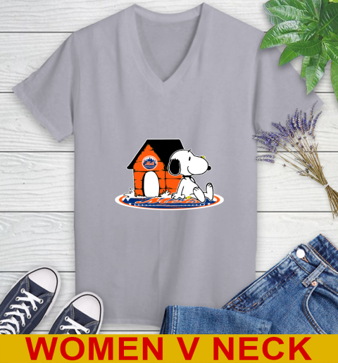 MLB Baseball New York Mets Snoopy The Peanuts Movie Shirt Women's V-Neck T-Shirt 5