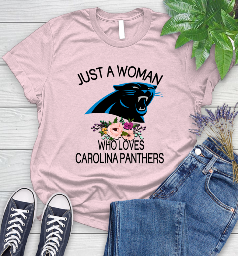 NFL Just A Woman Who Loves Carolina Panthers Football Sports Women's T-Shirt 8