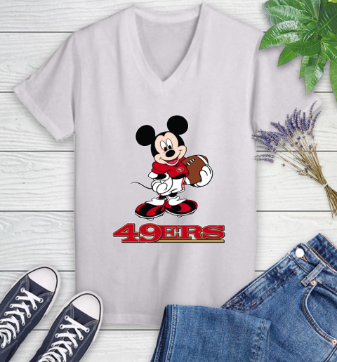 NFL Football San Francisco 49ers Cheerful Mickey Mouse Shirt Women's V-Neck T-Shirt 2