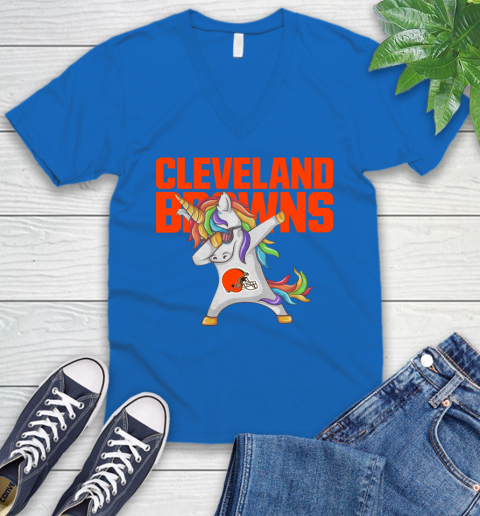 Cleveland Browns NFL Football Funny Unicorn Dabbing Sports V-Neck T-Shirt 6