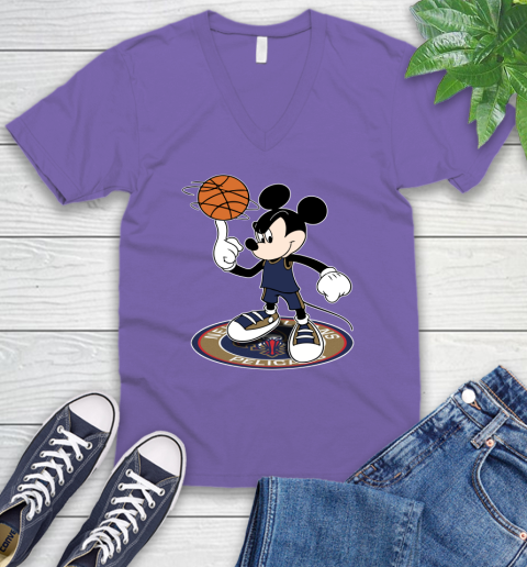 NBA Basketball New Orleans Pelicans Cheerful Mickey Disney Shirt V-Neck T-Shirt 9