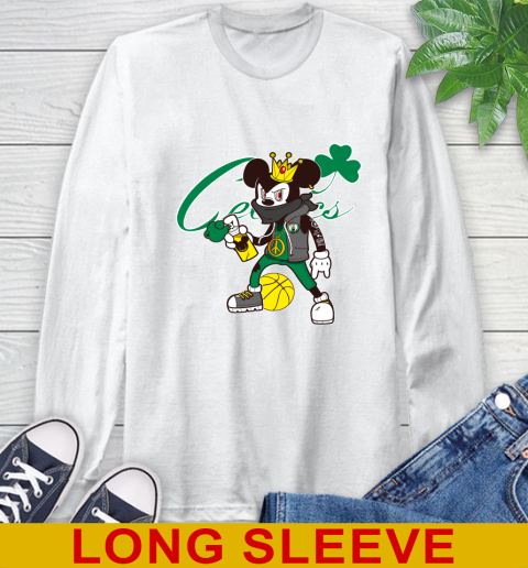 Boston Celtics NBA Basketball Mickey Peace Sign Sports Long Sleeve T-Shirt