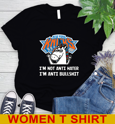 New York Knicks NBA Basketball Unicorn I'm Not Anti Hater I'm Anti Bullshit Women's T-Shirt 2