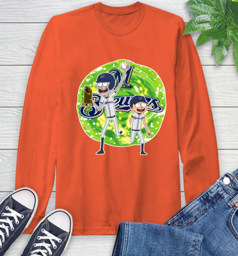 MLB Milwaukee Brewers Rick And Morty Commissioner's Trophy Baseball Sports Long Sleeve T-Shirt 5