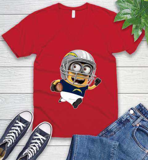 NFL San Diego Chargers Minions Disney Football Sports V-Neck T-Shirt 7