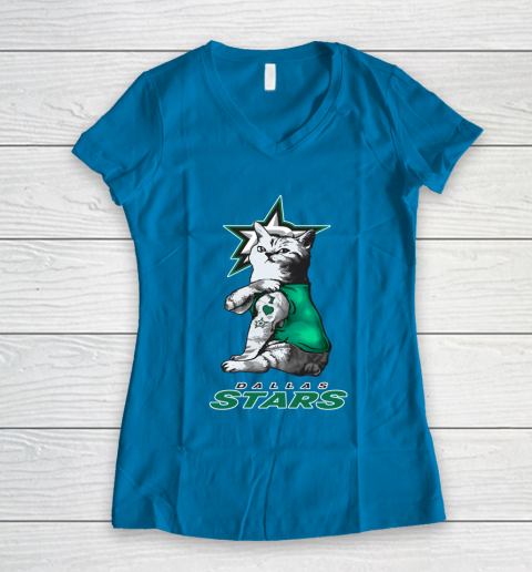 NHL My Cat Loves Dallas Stars Hockey Women's V-Neck T-Shirt 5