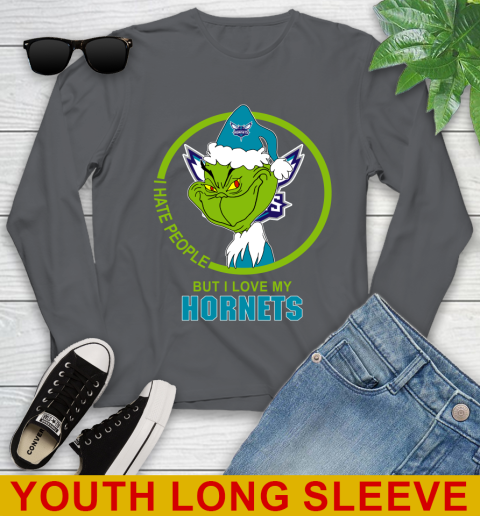 Charlotte Hornets NBA Christmas Grinch I Hate People But I Love My Favorite Basketball Team Youth Long Sleeve 9