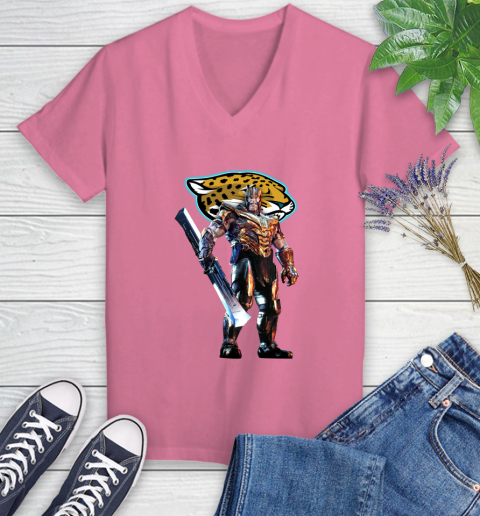NFL Thanos Gauntlet Avengers Endgame Football Jacksonville Jaguars Women's V-Neck T-Shirt 13