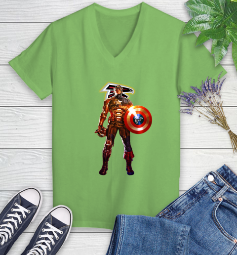 NFL Captain America Marvel Avengers Endgame Football Sports Atlanta Falcons Women's V-Neck T-Shirt 11