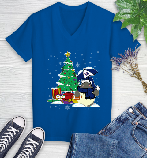 New York Giants NFL Football Cute Tonari No Totoro Christmas Sports Women's V-Neck T-Shirt 10
