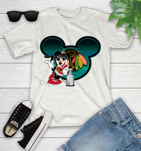 NHL Chicago Blackhawks Stanley Cup Mickey Mouse Disney Hockey T Shirt Youth T-Shirt