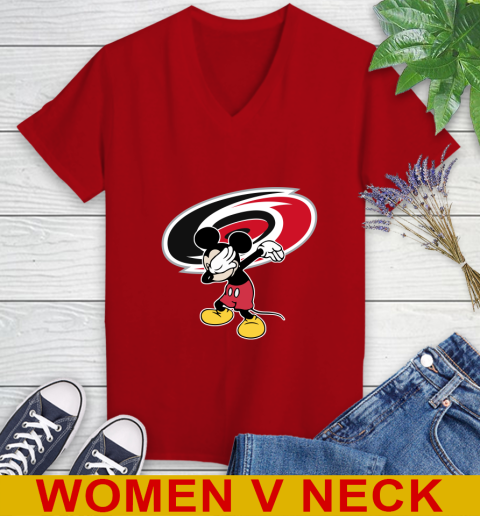 Carolina Hurricanes NHL Hockey Dabbing Mickey Disney Sports Women's V-Neck T-Shirt 12