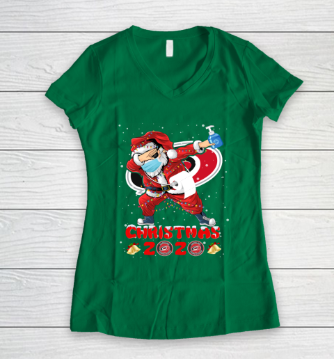 Carolina Hurricanes Funny Santa Claus Dabbing Christmas 2020 NHL Women's V-Neck T-Shirt 3