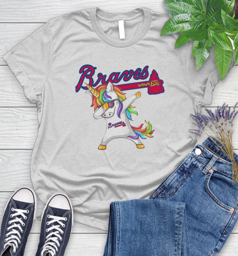 Atlanta Braves MLB Baseball Funny Unicorn Dabbing Sports Women's T-Shirt