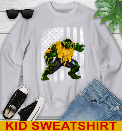 Pittsburgh Pirates Hulk Marvel Avengers MLB Baseball American Flag Youth Sweatshirt 3