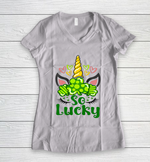 So Lucky St Patrick s Day Unicorn Women's V-Neck T-Shirt