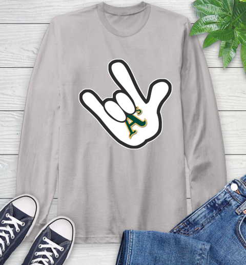 Oakland Athletics MLB Baseball Mickey Rock Hand Disney Long Sleeve T-Shirt 12