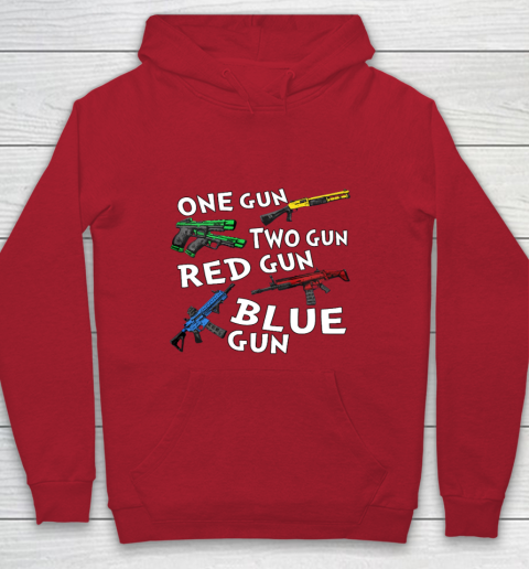 One Gun Two Gun Red Gun Blue Gun Youth Hoodie 7