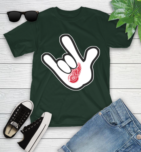 Detroit Red Wings NHL Hockey Mickey Rock Hand Disney Youth T-Shirt 5